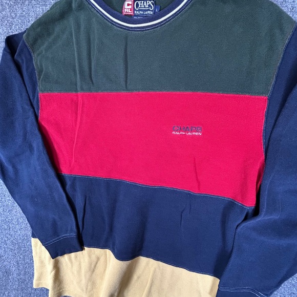 Chaps Ralph Lauren Vintage Colorblock Long Sleeve Shirt Mens Large Pique Cotton - Picture 2 of 5